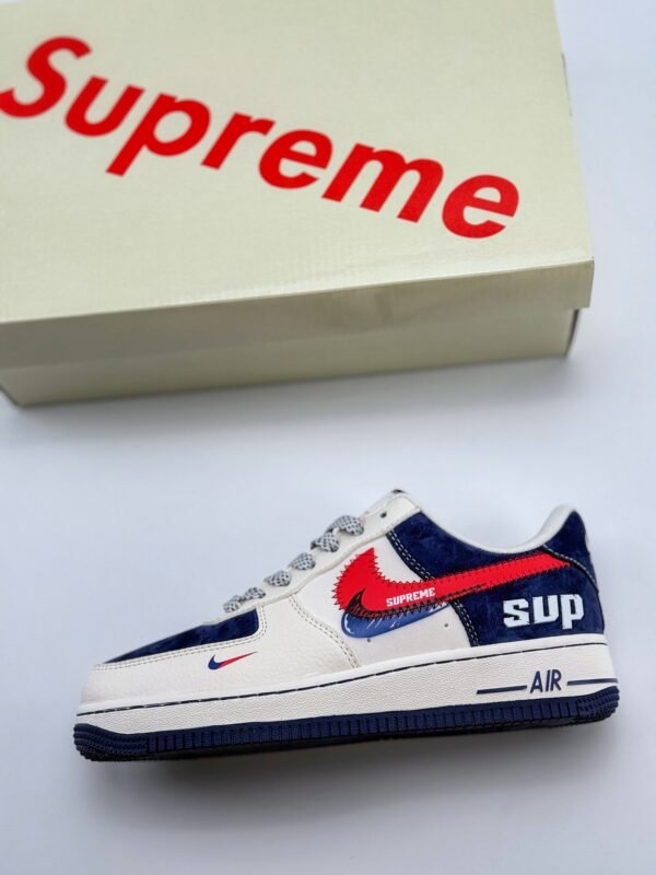 Nike Air Force 1 Low 07 x Supreme White Blue Red - Image 8