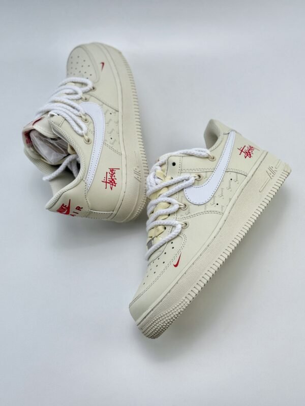 Nike Air Force 1 Low 07 x Stussy Beige White Red - Image 4