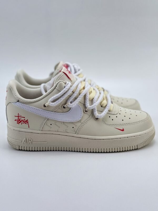 Nike Air Force 1 Low 07 x Stussy Beige White Red - Image 5