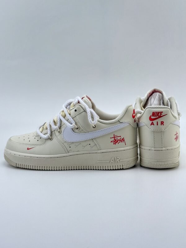 Nike Air Force 1 Low 07 x Stussy Beige White Red - Image 6