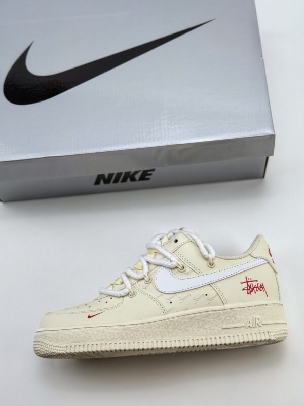 Nike Air Force 1 Low 07 x Stussy Beige White Red - Image 8