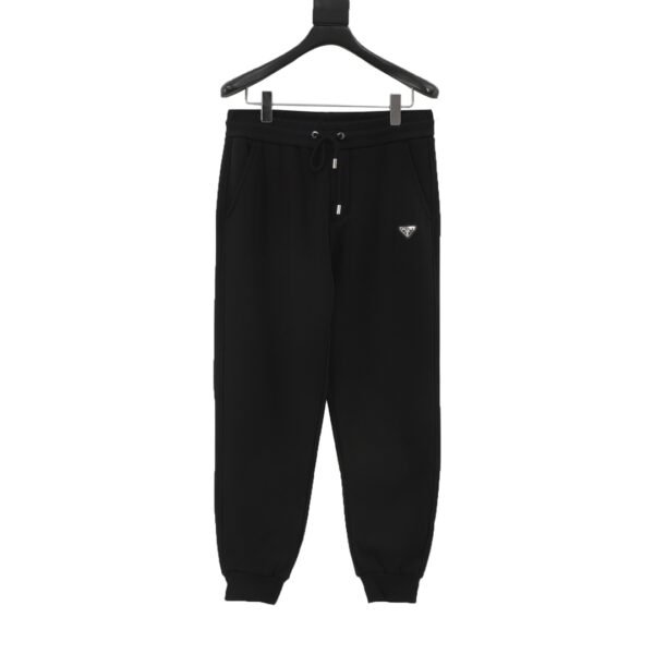 Prada 24Fw Leather Tagged Padded Trousers with Metal Triangle Label and Back Pockets