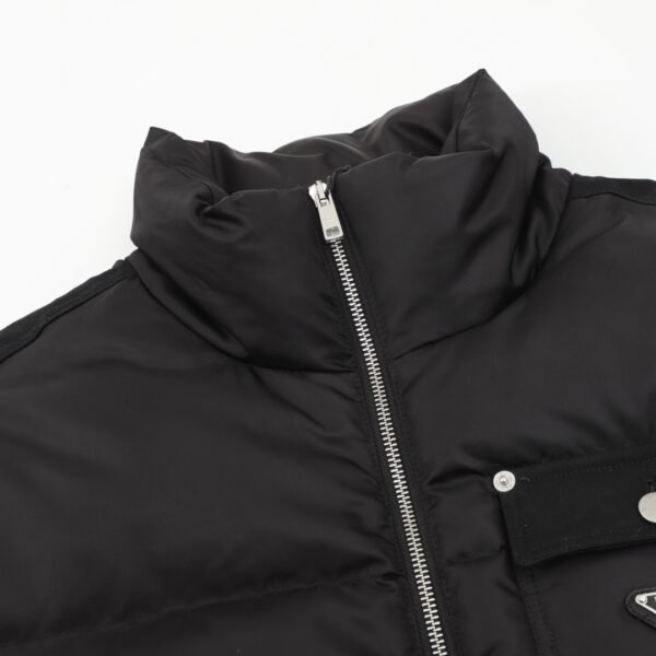 Prada PRD Nylon Logo Flap Pocket Stand Collar Down Jacket - Image 6