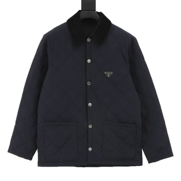 Prada 24Fw Corduroy Collar Triangle Label Lattice Cotton Jacket - Image 10