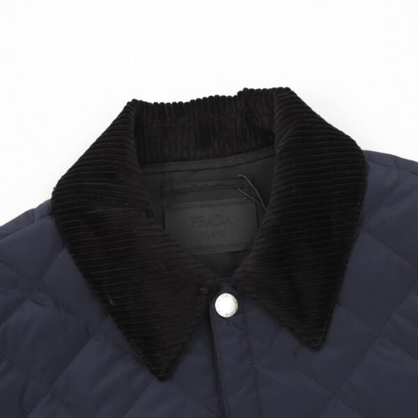 Prada 24Fw Corduroy Collar Triangle Label Lattice Cotton Jacket - Image 5