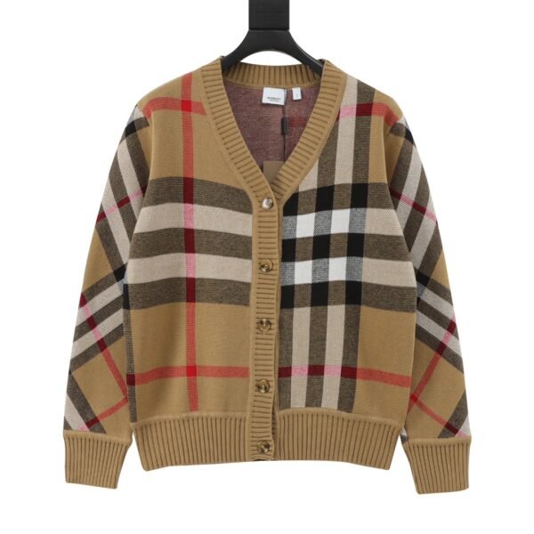 Burberry Striped Plaid Jacquard Knit Sweater Cardigan - Image 6