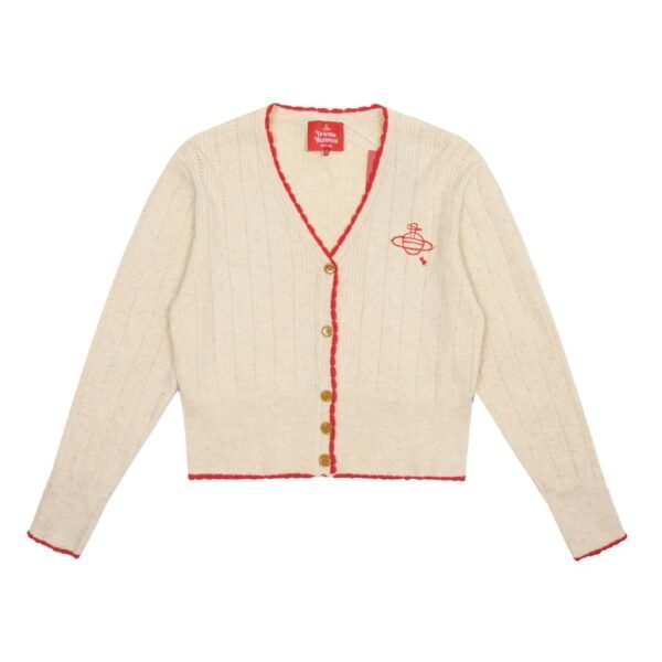 Vivi129 #P175 „EXKLUSIV vivienne west wald herbst/winter 24 rotes label zeigen modelle vertikale streifen durchbrochene gestrickte blütenkragen design strickjacke - Image 10