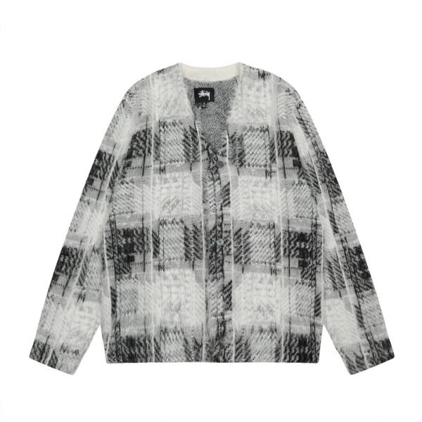 ST07#P249 „Exklusiver Stil, echte Form.“ STUSSY Stussy Plaid V-neck Buttoned Classic Autumn and Winter Cardigan Jacket - Image 2