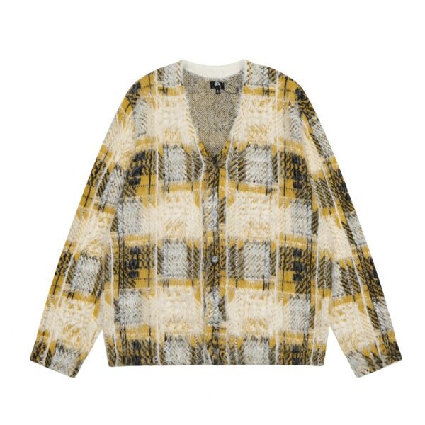 ST07#P249 „Exklusiver Stil, echte Form.“ STUSSY Stussy Plaid V-neck Buttoned Classic Autumn and Winter Cardigan Jacket - Image 6