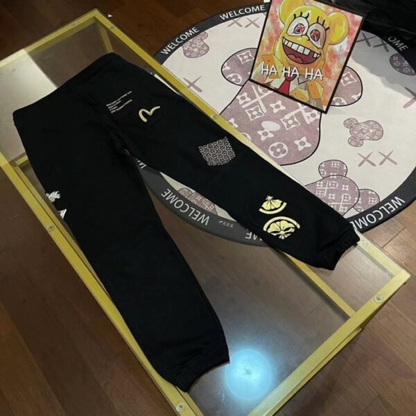 2024 Fall and Winter New EV Fukujin Men's Pants Wave Brocade Embroidery Big M Print Letter Casual Sweatpants - Image 3