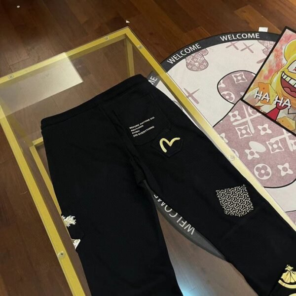 2024 Fall and Winter New EV Fukujin Men's Pants Wave Brocade Embroidery Big M Print Letter Casual Sweatpants - Image 5