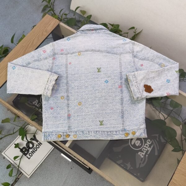 LOUIS VUITTON✖️ Tyler Louis Vuitton LV small flower letter embroidery lapel single-breasted denim jacket - Image 3