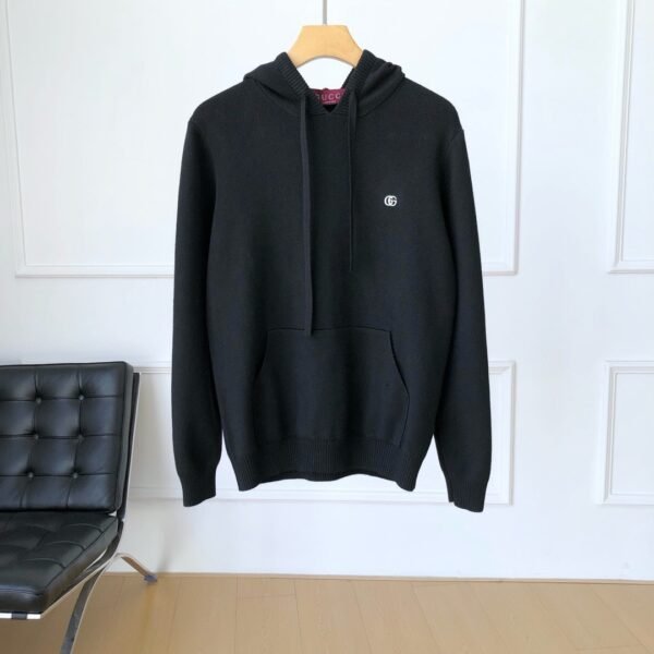 GUCCI GG wool knit black hoodie ~ zipper knit hooded jacket