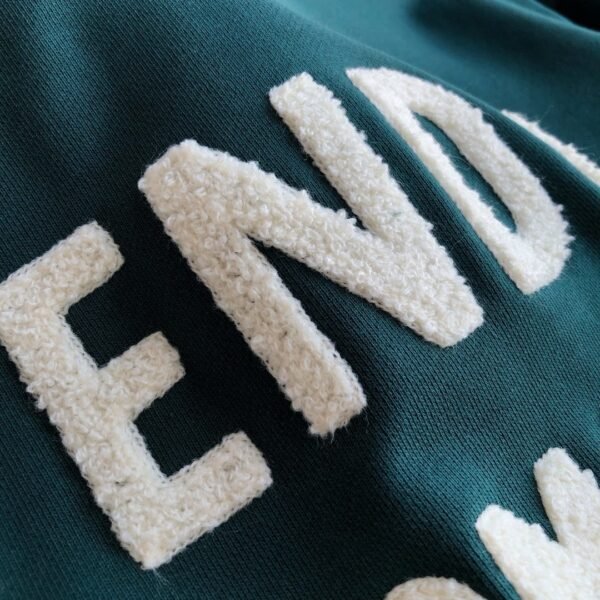 FENDI White Letter Flocked Logo ~ Green Terry Cotton Crew Neck Sweatshirt - Image 7