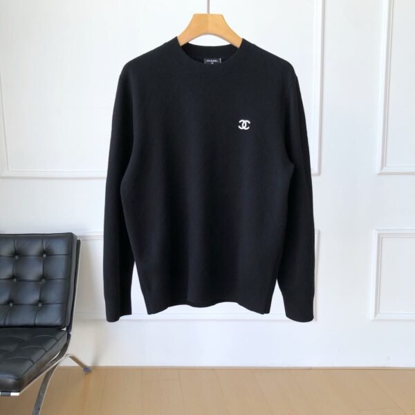 CHANEL Classic Double C Embroidered Logo Dark Sweater - Image 3
