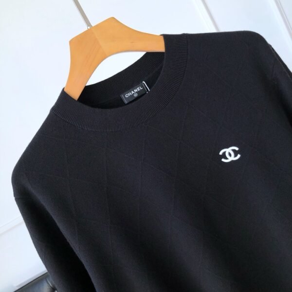 CHANEL Classic Double C Embroidered Logo Dark Sweater - Image 6