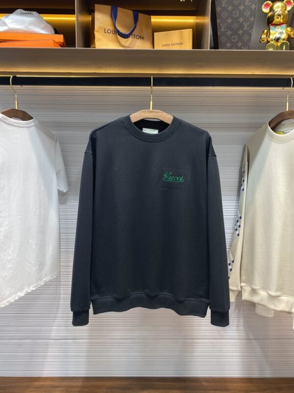 GUCCI GU25SS early spring new high-quality terry cotton round neck sweater, men's and women's green floral body logo embroidery loose casual pullover sweater shirt