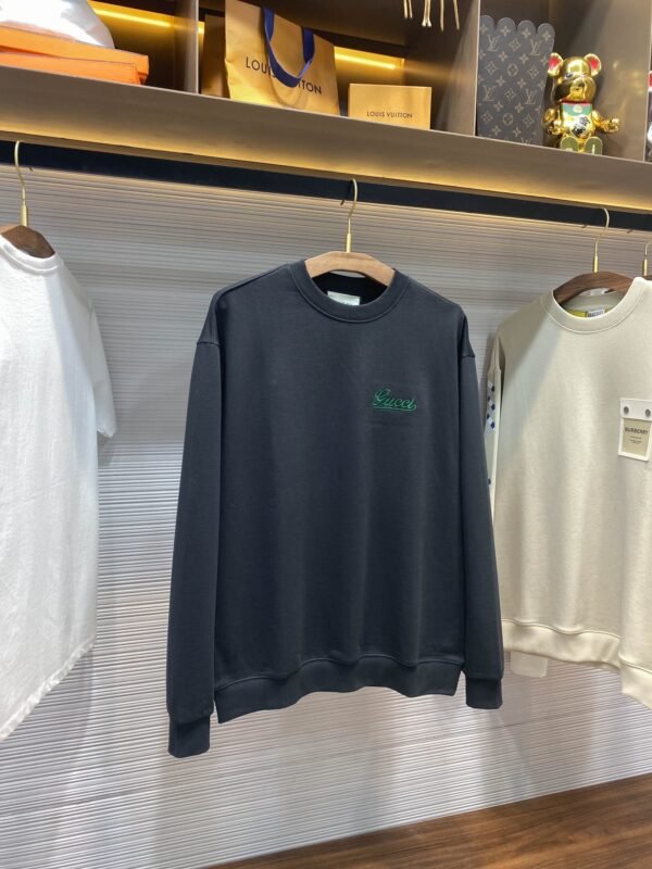 GUCCI GU25SS early spring new high-quality terry cotton round neck sweater, men's and women's green floral body logo embroidery loose casual pullover sweater shirt - Image 4