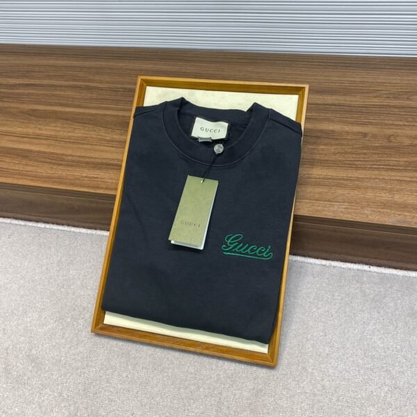 GUCCI GU25SS early spring new high-quality terry cotton round neck sweater, men's and women's green floral body logo embroidery loose casual pullover sweater shirt - Image 10