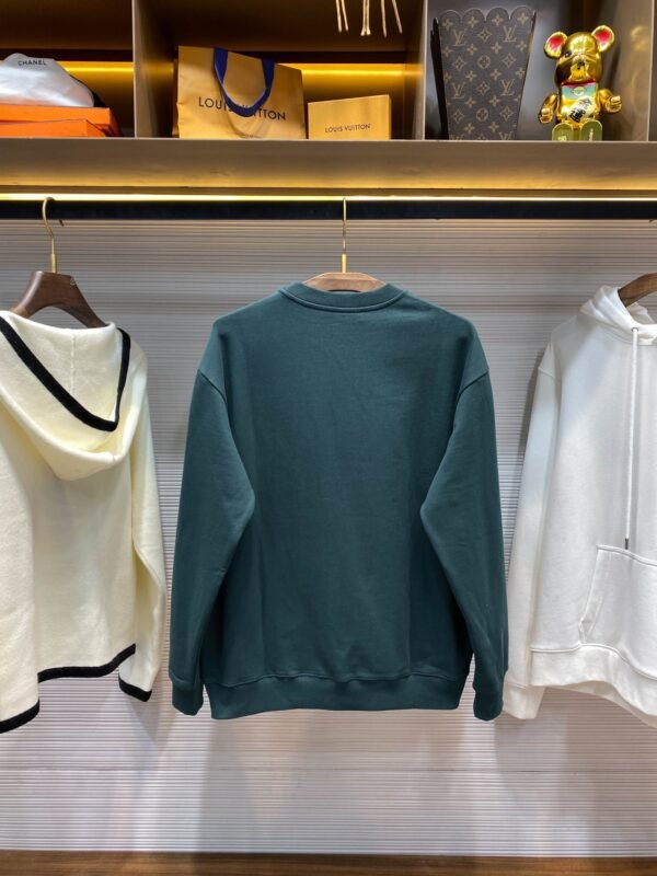 FENDI FD25SS early spring new dark green terry cotton round neck sweater, men and women's three-dimensional towel embroidery white logo casual pullover sweater shirt - Image 8