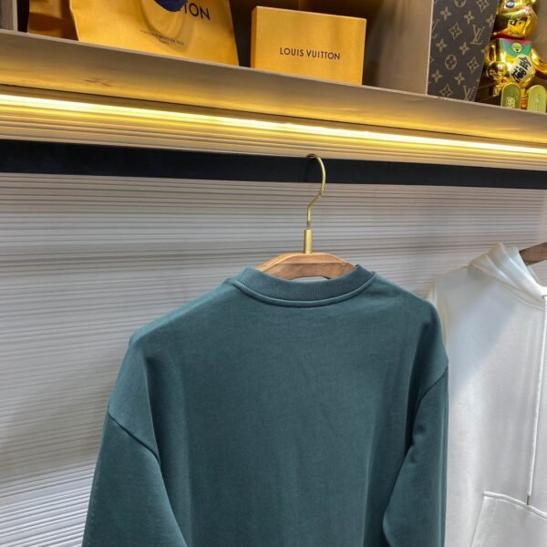 FENDI FD25SS early spring new dark green terry cotton round neck sweater, men and women's three-dimensional towel embroidery white logo casual pullover sweater shirt - Image 2