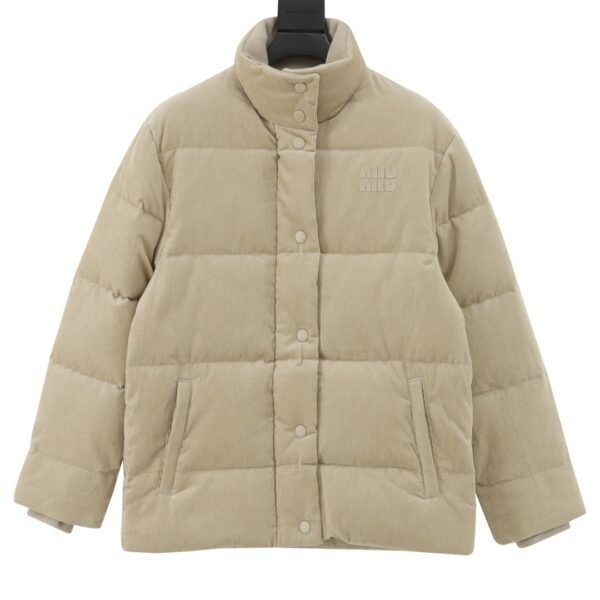 MIUMIU MM patch embroidered corduroy stand-up collar down jacket