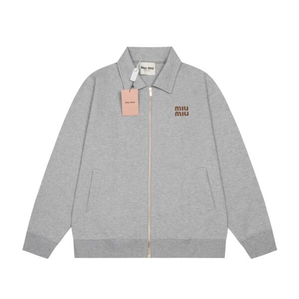Miumiu star with the same patch leather letters embroidered zipper sweater