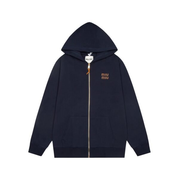 Miumiu star with the same patch leather letters embroidered zipper sweater