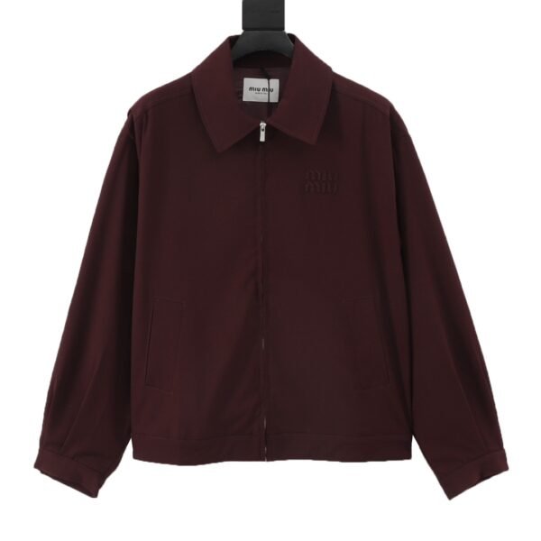 MIUMIU MM Burgundy Appliquéd Wool Drawstring Lapel Jacket Coat
