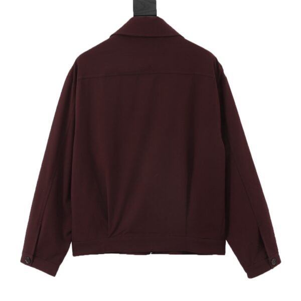 MIUMIU MM Burgundy Appliquéd Wool Drawstring Lapel Jacket Coat - Image 6