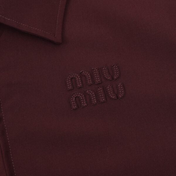 MIUMIU MM Burgundy Appliquéd Wool Drawstring Lapel Jacket Coat - Image 3