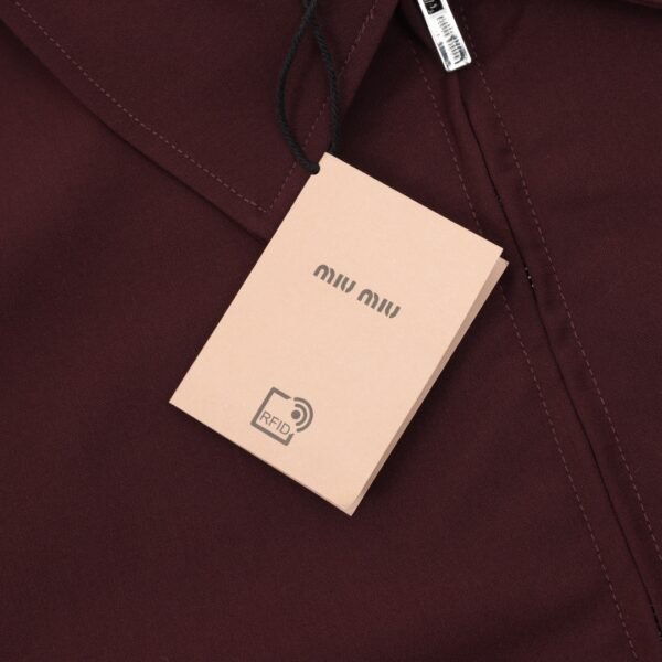 MIUMIU MM Burgundy Appliquéd Wool Drawstring Lapel Jacket Coat - Image 4