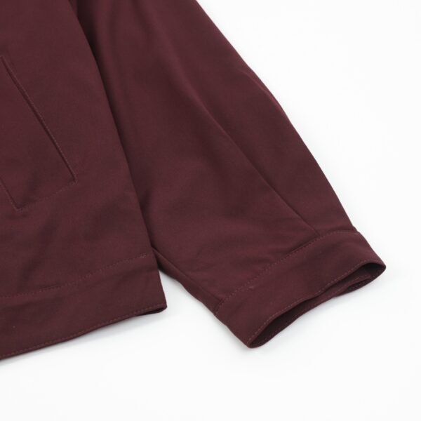 MIUMIU MM Burgundy Appliquéd Wool Drawstring Lapel Jacket Coat - Image 8