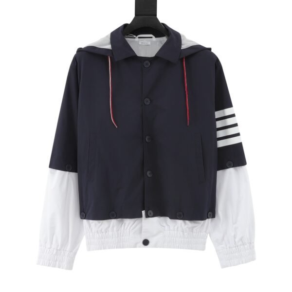 THOM BROWNE TB 24FW Detachable Patchwork Woven Jacket Hooded Coat
