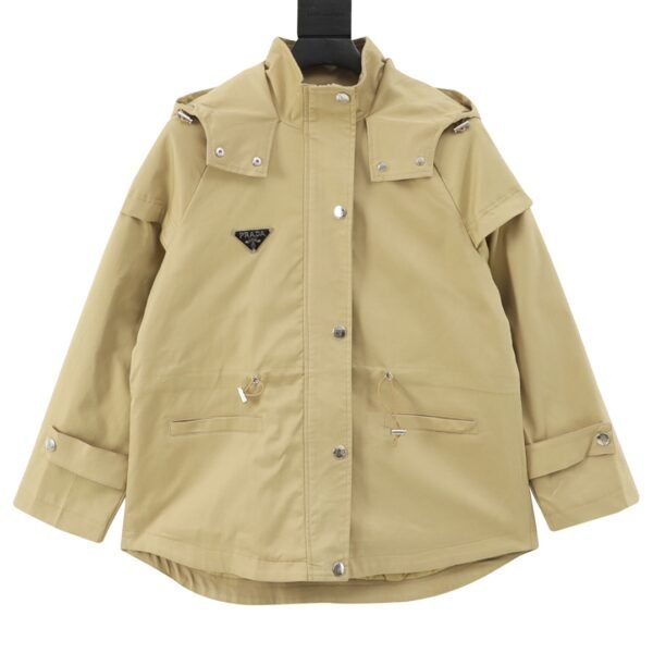 Prada 24Fw Metallic Triangle Labeled Sandwich Cotton Trench Coat Jacket