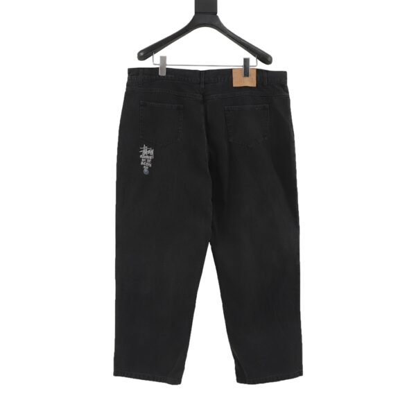 Stussy Black Eight Embroidered Heavy Wash Jeans - Image 4
