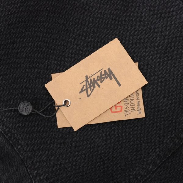 Stussy washed and distressed monogrammed black 8 hooded cotton jacket - Image 9
