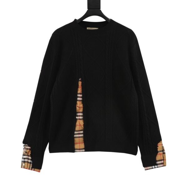Burberry False Two Piece Patchwork Crew Neck Sweater