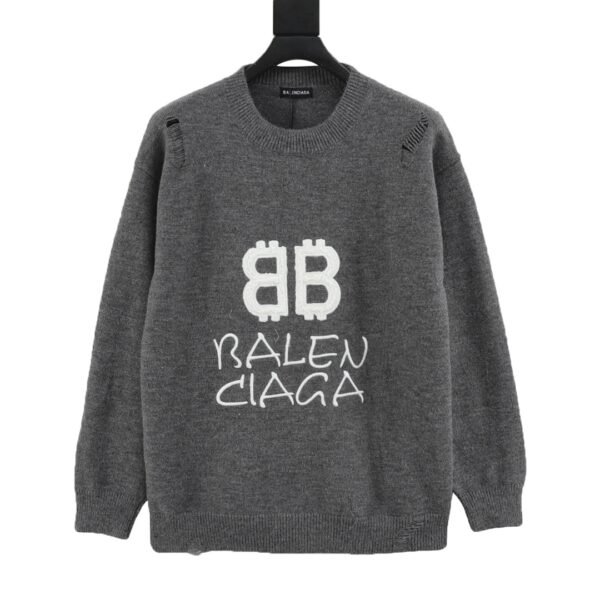 Balenciaga Double B Embroidered Knit Crew Sweater