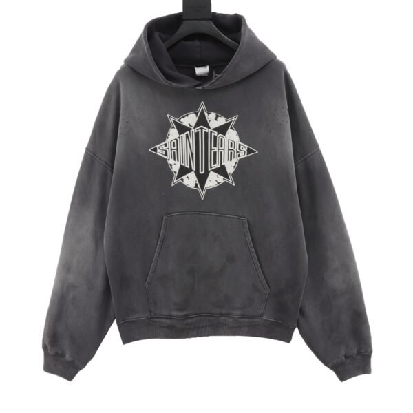 SAINT MICHAEL 24FW Cotton Hexagram Letter Print Hooded Sweatshirt