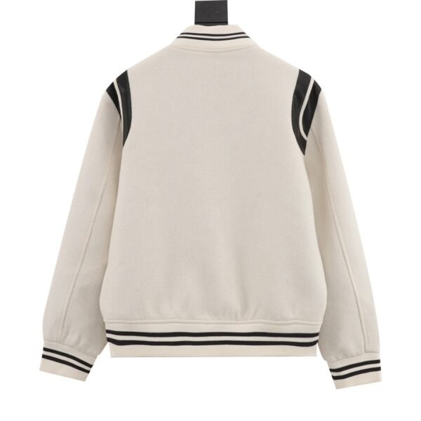Saint Laurent Paris/Saint Laurent Patchwork White Baseball Collar Jacket Coat - Image 9