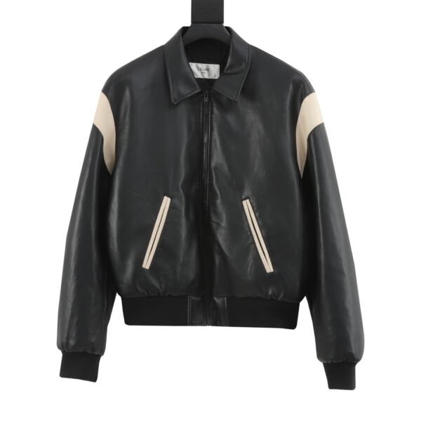 CELINE CE 24FW Patchwork Cotton Sandwich Leather Jacket