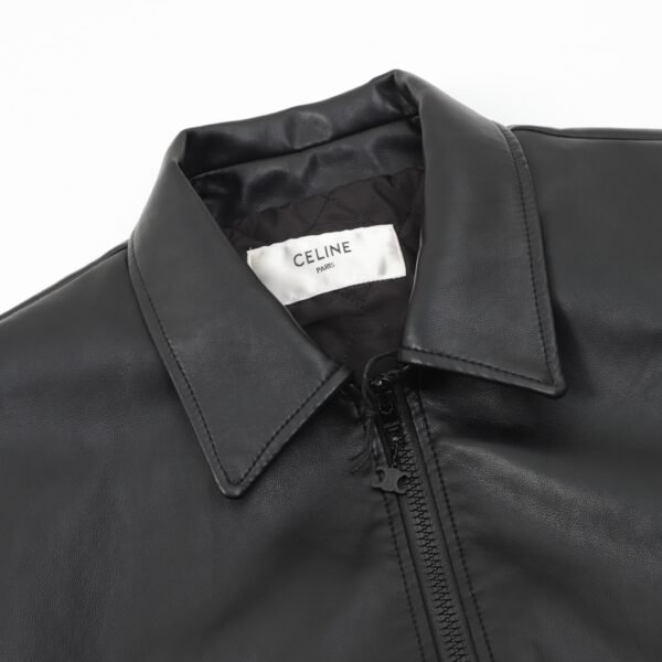 CELINE CE 24FW Patchwork Cotton Sandwich Leather Jacket - Image 9