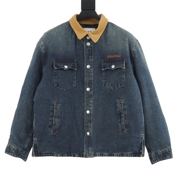 Miu Miu 24Fw Corduroy Collar Down Denim Jacket