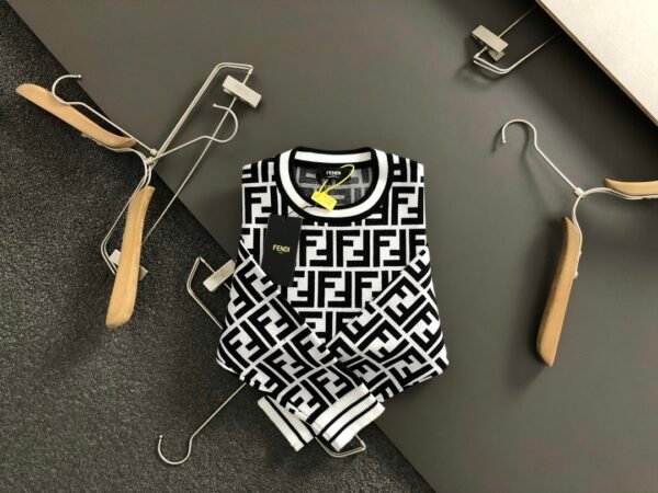 FENDI loose fit version version S-Xl The latest top counter models double F full jacquard round neck wool sweater - Image 5