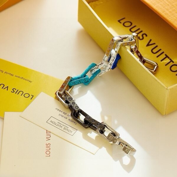 LV Louis Vuitton White and Blue Monogram Chain Bracelet with Complete Package - Image 7