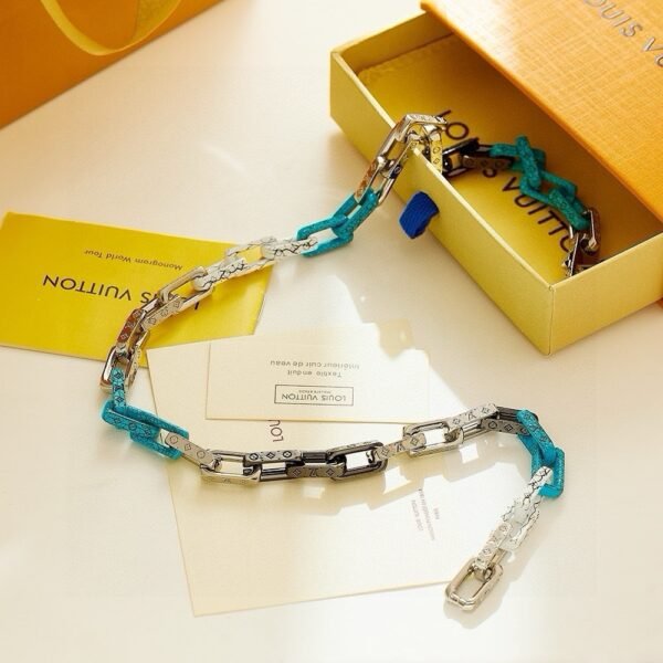 LV Louis Vuitton White and Blue Monogram Chain Bracelet with Complete Package - Image 4