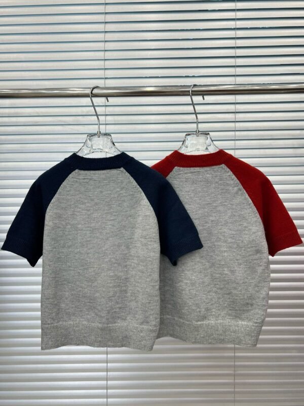 Prada Monogram Logo Jacquard Colorblocked Plunger Sleeve Crew Neck Knit Short Sleeve - Image 10