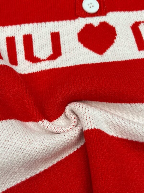 Miumiu Miu Monogrammed Heart Jacquard Stripe Lapel Long Sleeve Knit Sweater - Image 3