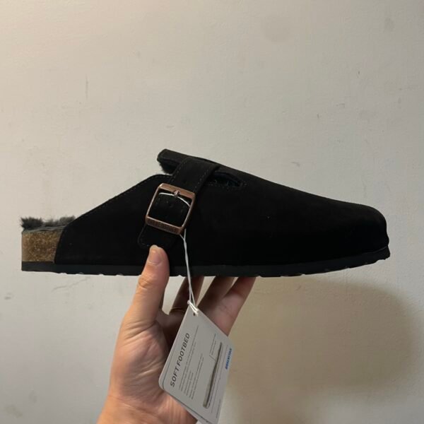 Birkenstock Cowhide Boston Wool Casual Fashion Sandals Black